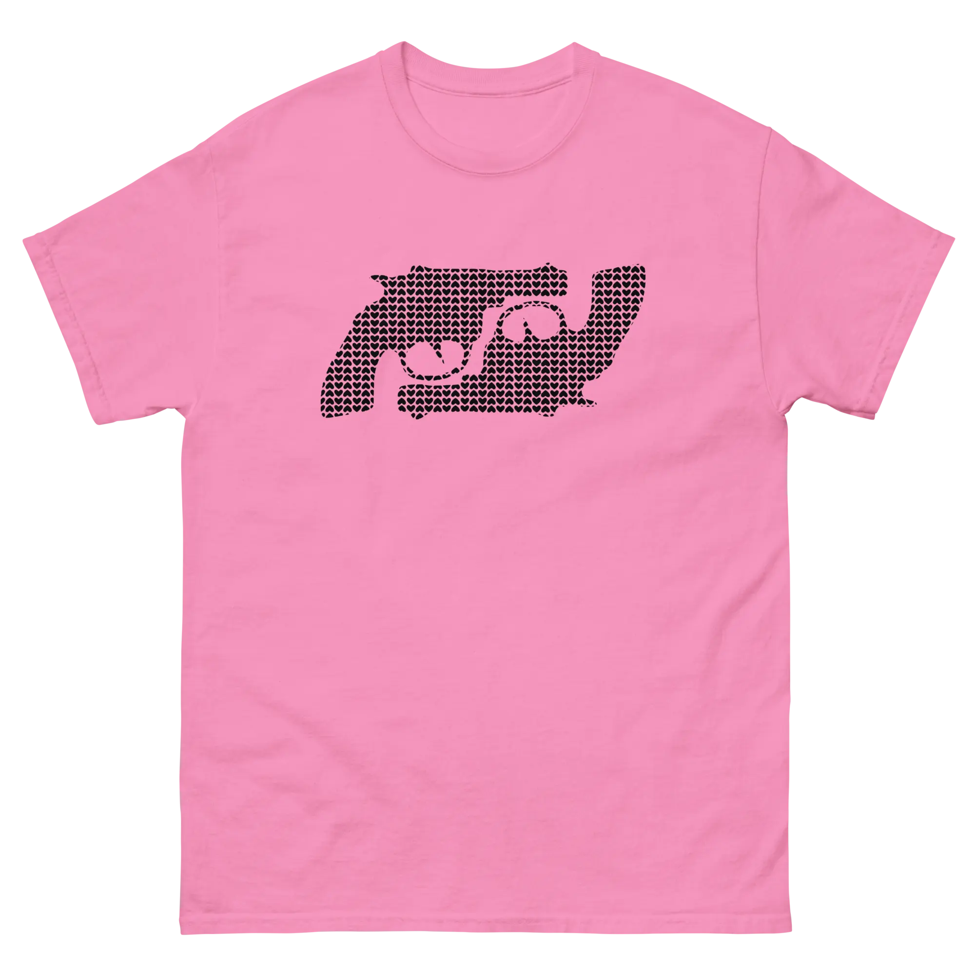 Unisex graphic statement t-shirt | Spooning black hearts - Choose Love not guns - trendsparent_ees