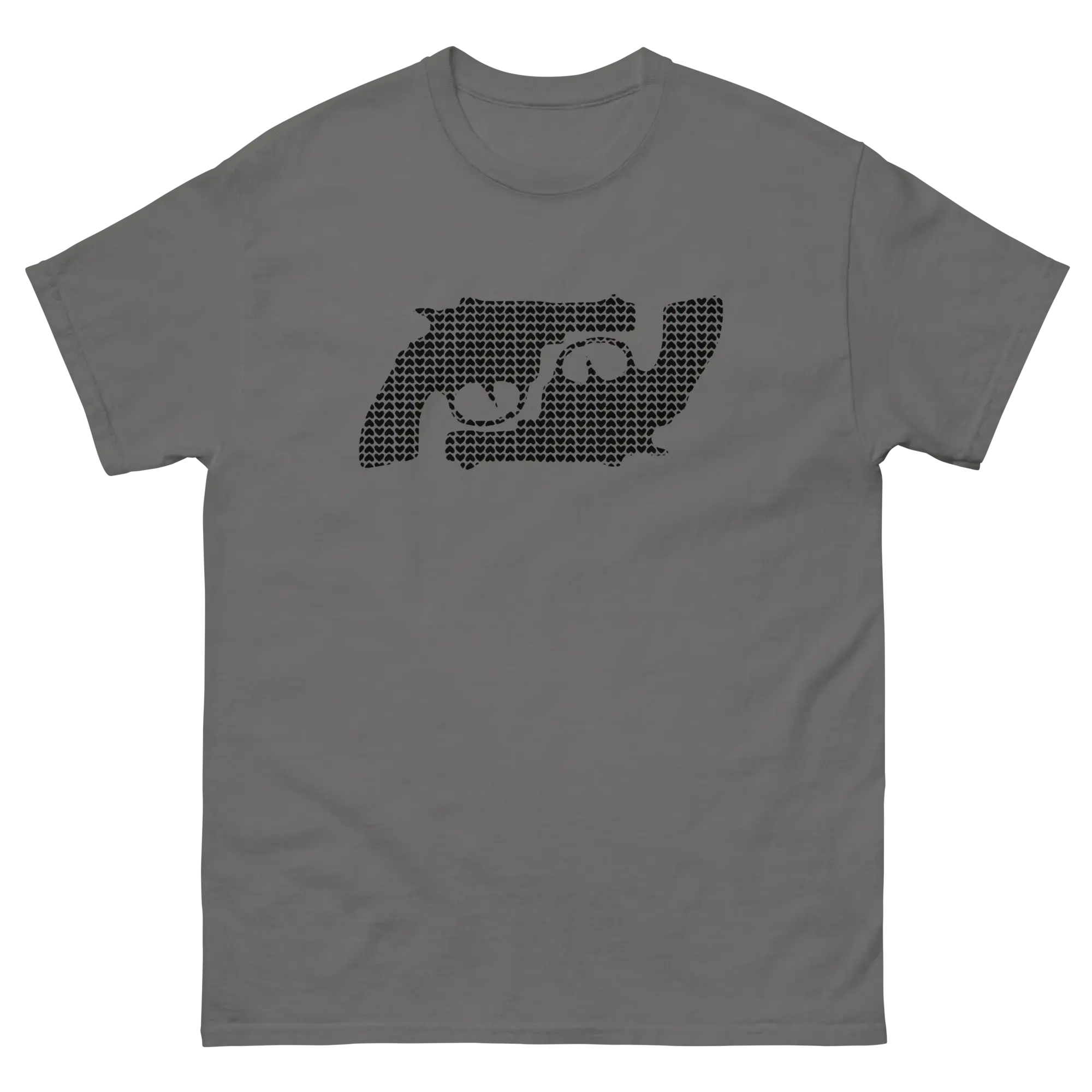 Unisex graphic statement t-shirt | Spooning black hearts - Choose Love not guns - trendsparent_ees
