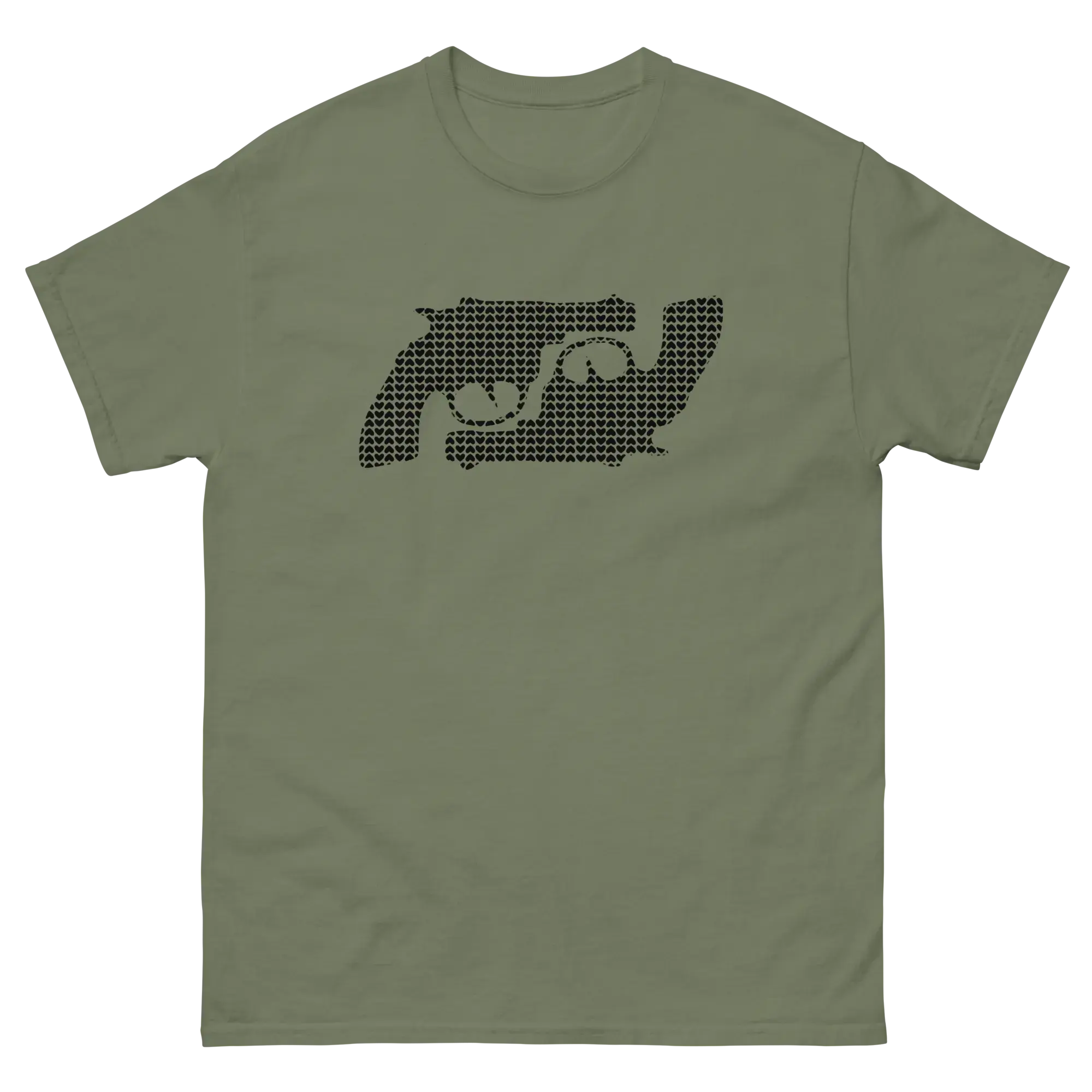 Unisex graphic statement t-shirt | Spooning black hearts - Choose Love not guns - trendsparent_ees