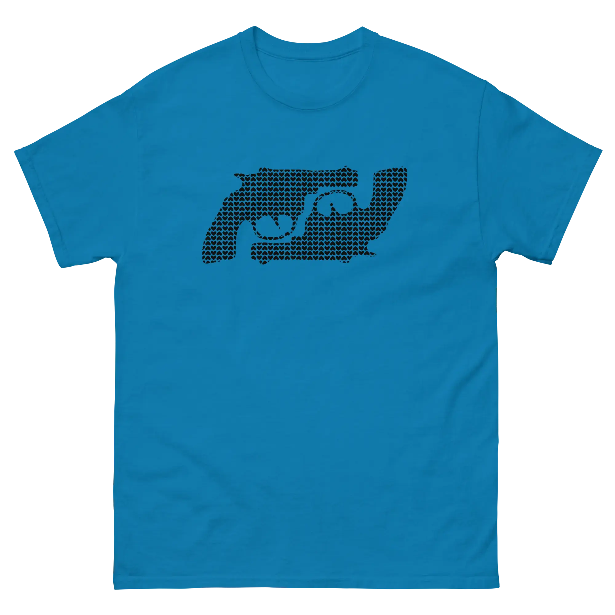 Unisex graphic statement t-shirt | Spooning black hearts - Choose Love not guns - trendsparent_ees