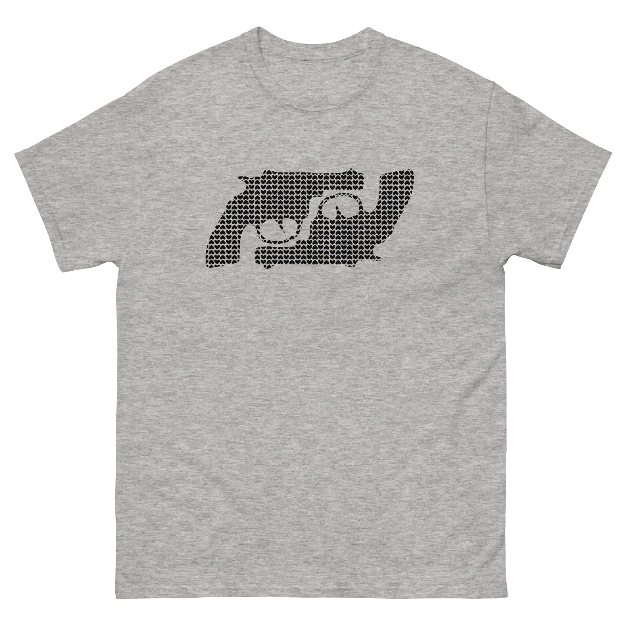 Unisex graphic statement t-shirt | Spooning black hearts - Choose Love not guns - trendsparent_ees