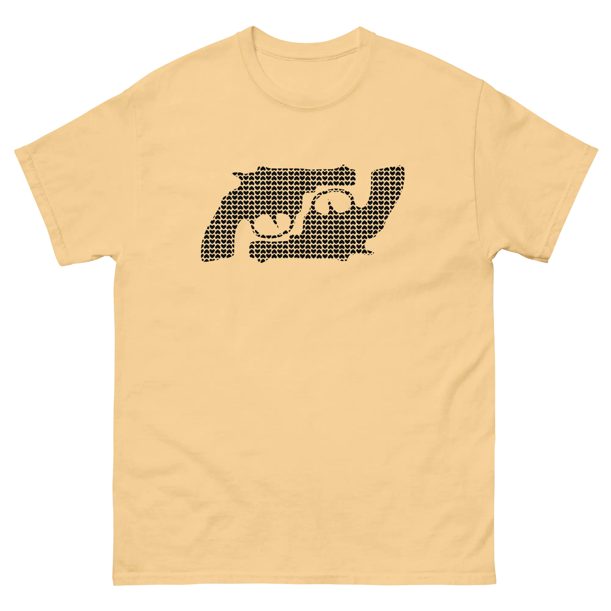 Unisex graphic statement t-shirt | Spooning black hearts - Choose Love not guns - trendsparent_ees